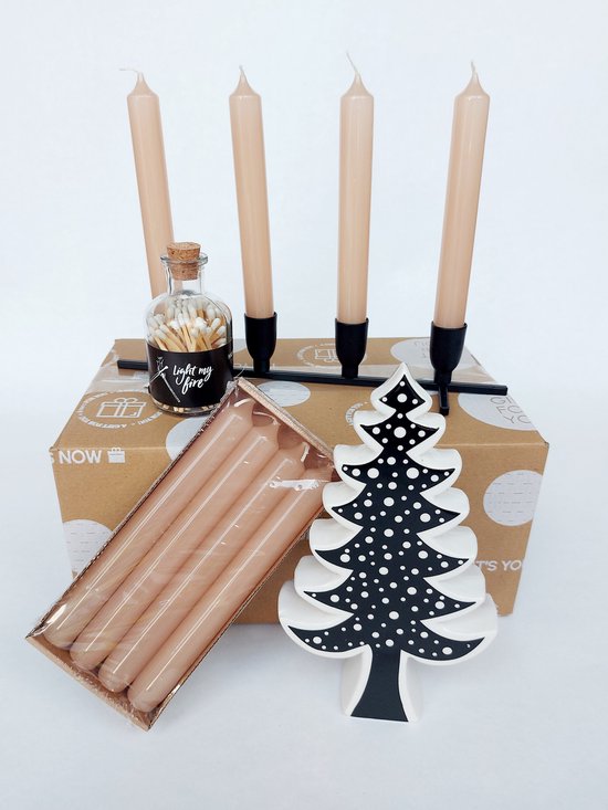 Mix en Match - Geschenkset - Kerstpakket - Cadeaupakket - Giftset - Kadoset - Home & Living - December - Kandelaar - Kaarsen - Ornament kerstboom - Potje met lucifiers - Pakket N