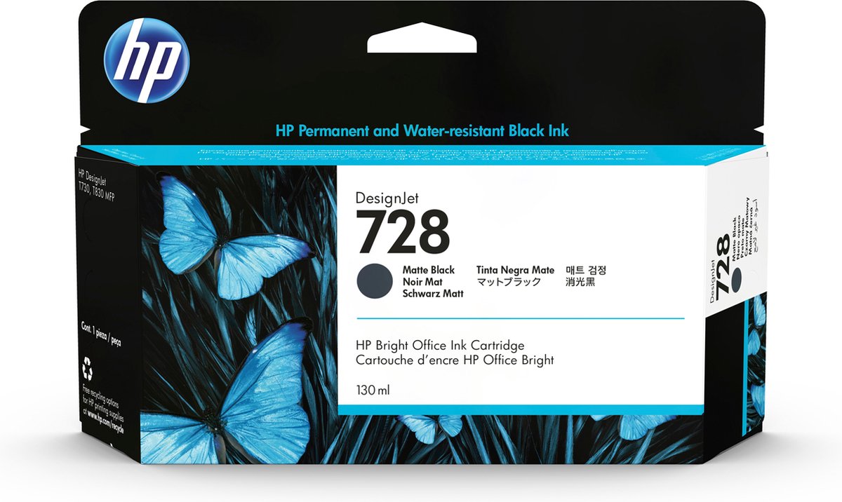 HP - 3WX25A - 728 - Inktcartridge zwart Mat