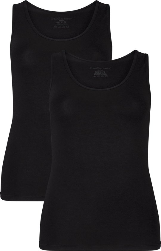 Twee zwarte Bamboo Basics singlets op witte achtergrond.