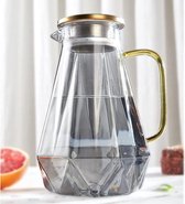 Zwarte glazen karaf met deksel, 2 liter, waterkaraf in modern diamantdesign, glazen kan met handvat voor fruitinzet, duurzame, hittebestendige waterkan voor ijsthee/melk/koffie