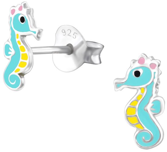 Joy|S - Zilveren zeepaardje oorbellen 4 x 9 mm turquoise