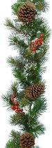 Kerst dennenslinger guirlande groen met sneeuw en decoratie 270 cm - Kerstslingers met versiering - Guirlandes kerstversiering