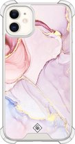 Casimoda® hoesje - Geschikt voor iPhone 11 - Marmer roze paars - Shockproof case - Extra sterk - Siliconen/TPU - Paars, Transparant