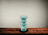 WinQ – Vrolijke ronde vormen Glas Kaarsenhouder in de kleur Zeegroen - 7x15,5cm- Kaarsenstandaard glas voor 1 kaars – Decoratie woonkamer – Geschikt voor kaars d:7cm