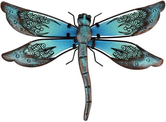 Metalen libelle wanddecoratie buiten omheining kunst buiten hangende decoraties voor tuin, woonkamer, slaapkamer