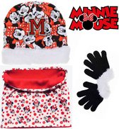 Minnie Mouse set / winterset - Muts + Handschoenen + Nekwarmer - Wit / Rood - Maat One Size (± 52-54 cm hoofdomtrek - ±3-6 jaar)