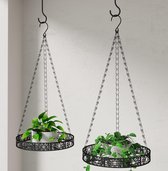 Metalen plantenhangers, set van 2 hangende plantenbakken met plafondhaken en ophangketting, hangende mand voor binnen en buiten
