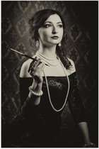 Poster (Mat) - Vrouw - Sierraden - Jurk - Zwart - Wit - 80x120 cm Foto op Posterpapier met een Matte look