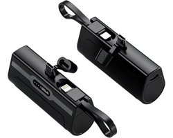 Phreeze Mini Powerbank 5000 mAh met USB-C – Noodpakket – Ingebouwde USB C Oplader Kabel – USB C kabels