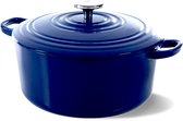 BK Bourgogne Braadpan Gietijzer 24cm/4.2l - inductie braadpan - gietijzeren braadpan - ovenbestendig tot 230 graden - deksel met druipringen - wit geëmailleerde binnenkant - Royal Blue