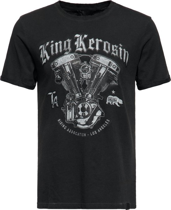 King Kerosin Riding Association L.A. Oil Washed T-shirt Zwart
