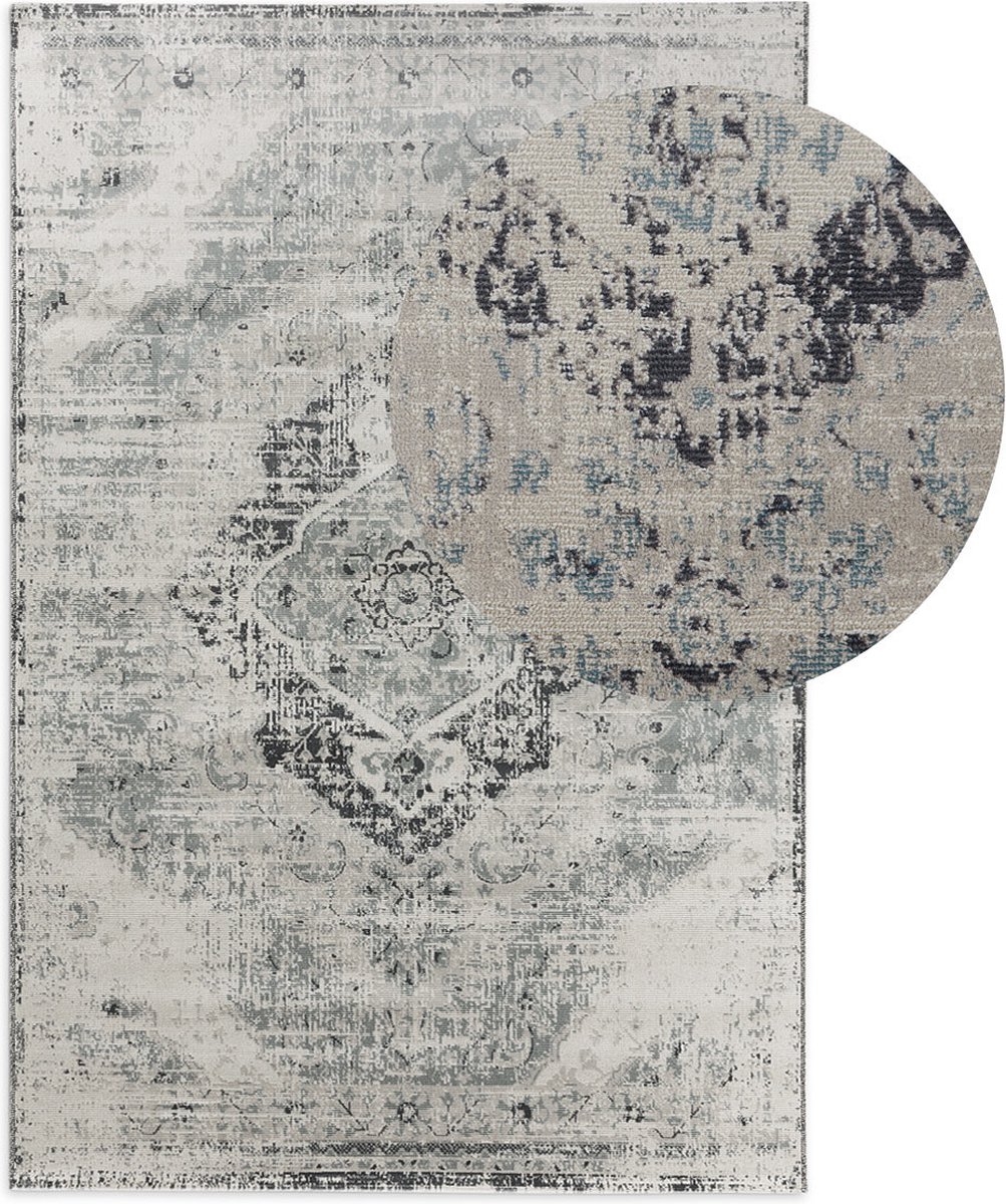 LIFA LIVING Vintage Vloerkleed | Beige en Zilver Tapijt | Oosters Vloerkleed voor Woonkamer | Slaapkamer | 133 x 200 cm