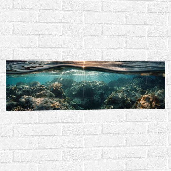 Muursticker - Zee - Koraal - Vissen - Water - Zon - 90x30 cm Foto op Muursticker