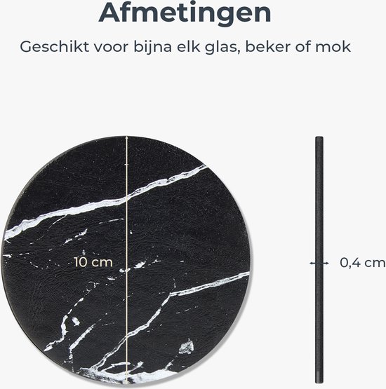 Sous-verres de verre Castagnola en similicuir avec support - Sous-verres de verre pour Verres - Design de Sous-verres - Ensemble de sous-verres - Sous-verres de verre - Similicuir - Sous-verres en cuir - Set de 10 - Zwart/ Wit