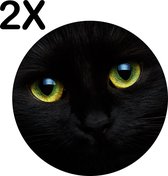 BWK Luxe Ronde Placemat - Zwarte Kat met Heldere Ogen - Set van 2 Placemats - 50x50 cm - 2 mm dik Vinyl - Anti Slip - Afneembaar