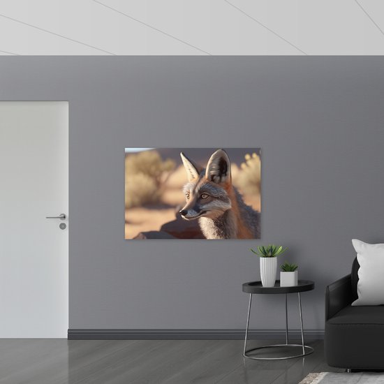 Canvas - Opzijkijkende Tevreden Vos - 120x80 cm Foto op Canvas Schilderij (Wanddecoratie op Canvas)