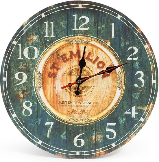 Horloge murale en bois de style campagnard de 30 cm/horloge de cuisine silencieuse sans tic-tac pour cuisine, bureau à domicile, salon et chambre à coucher (bleu océan profond)
