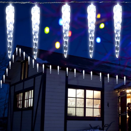 Foto: Ijspegel verlichting buiten led ijspegel verlichting buiten kerstverlichting binnen met afstandsbediening kerstlampjes feestverlichting feest kerst 40 ijspegels ip44 8 modi 10m 40leds wit