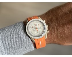 20mm Curved rubber strap Orange + White stripe Omega x Swatch Moonswatch - Gebogen rubber horloge band