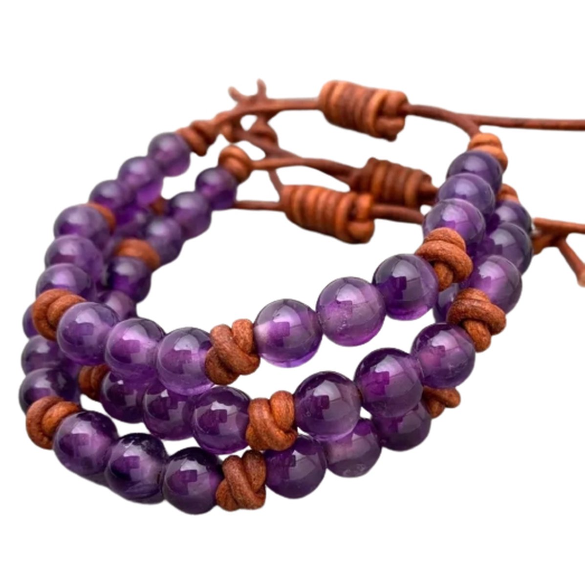 Sparkolia Amethist Edelsteen Armband Paars | Touw Verstelbaar | Amethyst Heren Dames