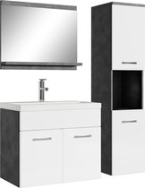 Set de meubles de salle de bain Badplaats Montréal 60 cm x 35 cm - Grijs avec Wit brillant - Meuble de salle de bain avec miroir et armoire latérale