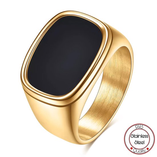 Zegelring Heren Zwart | Goud kleurig | 17mm | Ringen Mannen | Ring Heren | Vaderdag Cadeau | Heren Cadeautjes | Vaderdag | Vaderdag Cadeau