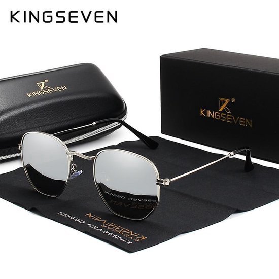 Kingseven Reflect - 2022 trend zonnebril met UV400 en polarisatie filter| Pilotenbril - Zilver Grijs