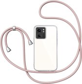 Hoesje met Koord geschikt voor Motorola Moto Edge 40 - Back Cover Siliconen Case Transparant Hoes Roségoud