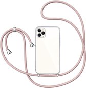 Hoesje met Koord geschikt voor iPhone 15 Pro Max - Back Cover Siliconen Case Transparant Hoes Roségoud