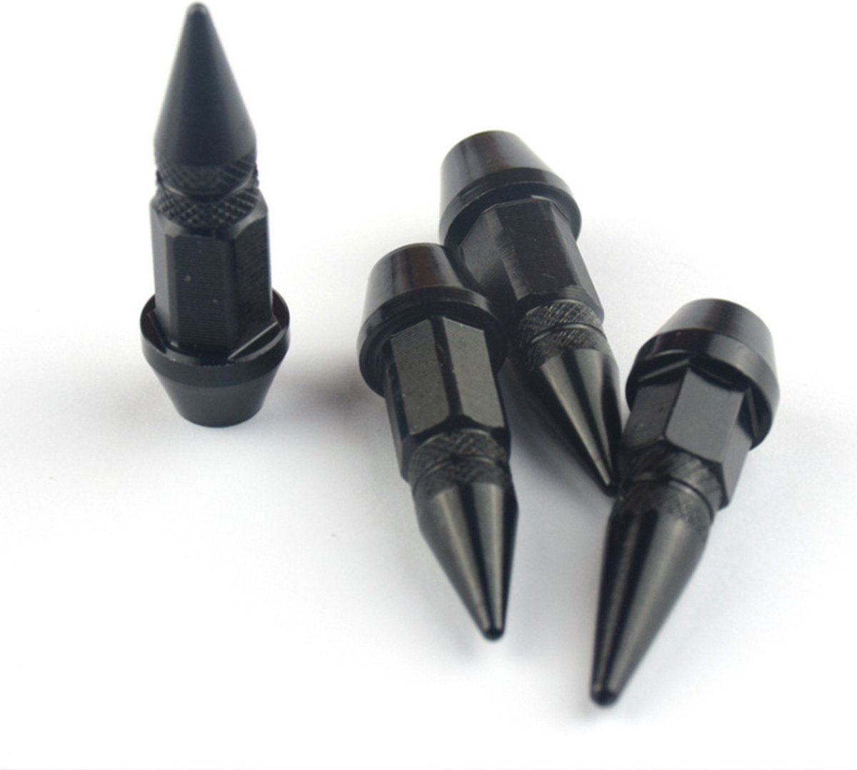 VCTparts® Ventieldoppen Slotbout Kogelstijl Roestbestendige Punt Doppen - Aluminium Zwart (Set 4 stuks)