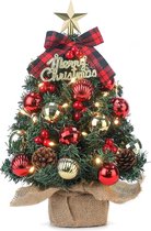 Mini-kerstboom Kleine kerstboom met verlichting, led, tafelkerstboom, klein, kunstmatig versierd voor kerstdecoratie, 40 cm (rood met goud)