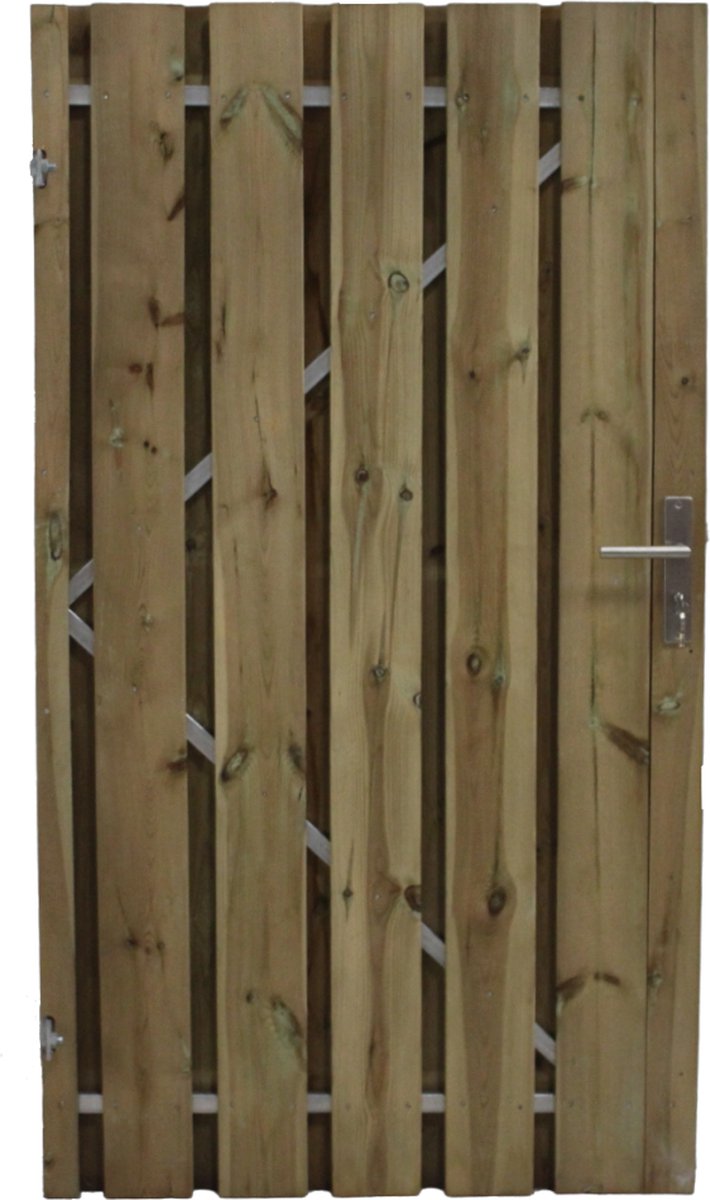 Schuttingdeur tuinpoort grenen inclusief stalen frame en cilinderslot 120 x 180 linksdraaiend