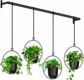 Hangende Bloempot, Set van 4 Ronde Hangende Manden met Melamine Bloempot voor Binnen- en Buitentuin Balkon, Hangende Plantenbakken voor Muur en Plafond, Zwart