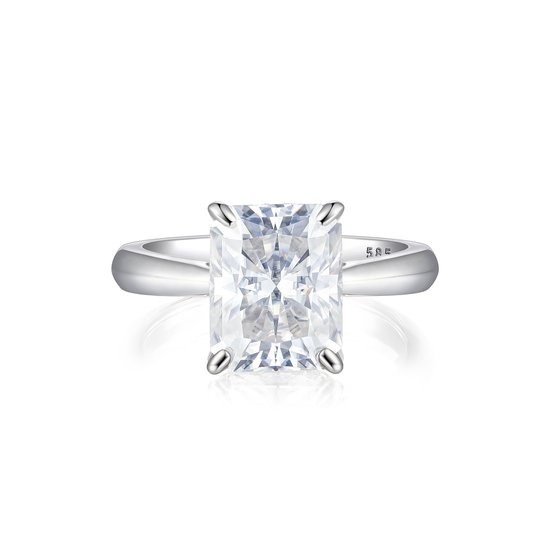 Luminara - Platinum Radiant Moissanite Verlovingsring met Hidden Halo - 3.9 karaat