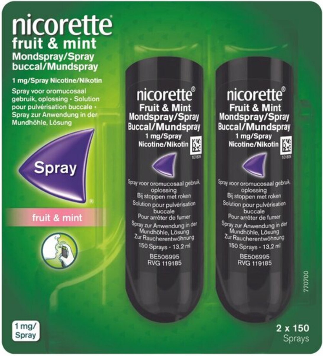 Goedkoopste Nicorette Fruit & Mint Mondspray 4 x 1mg - 4 x 150 sprays