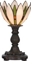 LumiLamp Tiffany Tafellamp Ø 18x30 cm Wit Groen Glas Tiffany Bureaulamp