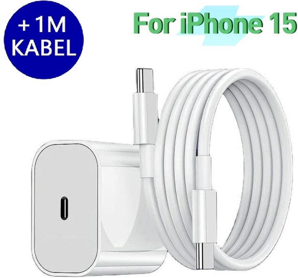 YGX Snellader geschikt Voor iphone 15 - Snellader oplaadblok 20W - 20W USB-C oplader - oplader iPhone 15 inclusief Oplaadkabel van 1m meter USB-C naar C