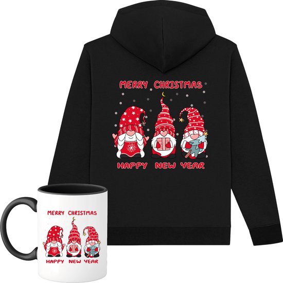 Christmas Gnomies Rood - Foute kersttrui kerstcadeau - Dames / Heren / Unisex Kerst Kleding - Grappige Feestdagen Outfit - - Unisex vest met mok - Zwart - Maat S