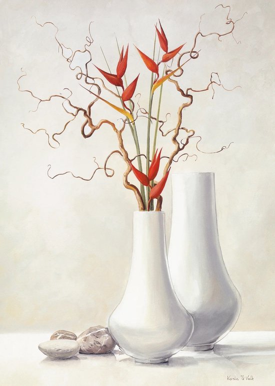 Karin Van der Valk - Brindilles de saule avec fleurs rouges Reproduction d'art 30x40cm