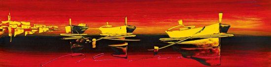 Kunstdruk Irene Celic - Tre barche nel rosso II 100x25cm