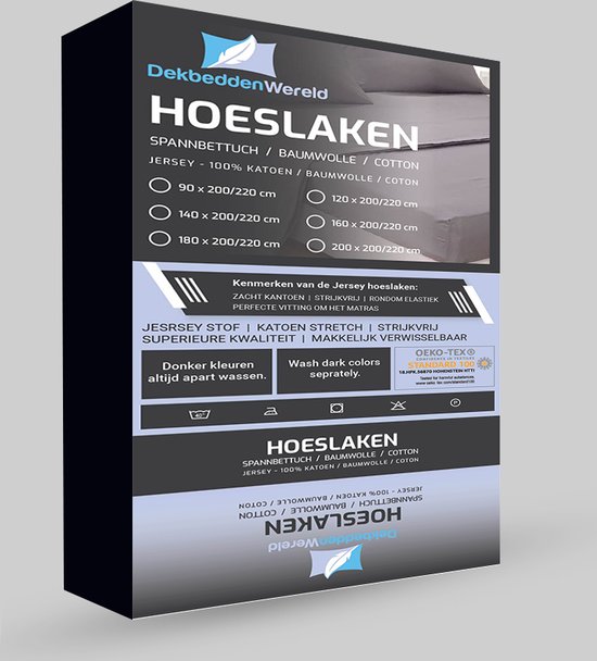 Dekbeddenwereld- hoeslaken- jersey- stretch- twijfelaar- 120x200+30cm- zwart