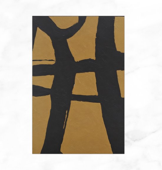De Muurdecoratie - Acrylglas Schilderij - Abstract Schilderij Zwart Goud - Minimalistisch - Slaapkamer Decoratie - 60x90 cm - Muurdecoratie