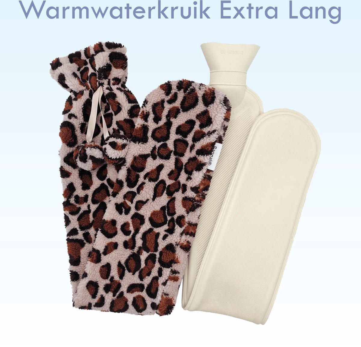 Ragnal Warmwaterkruik - Panterprint licht - Kruik Met extra zachte hoes - Warmtekussen - Extra Lang - 2L Inhoud - 8 uur warmte - Kruik - XXL – foto 3