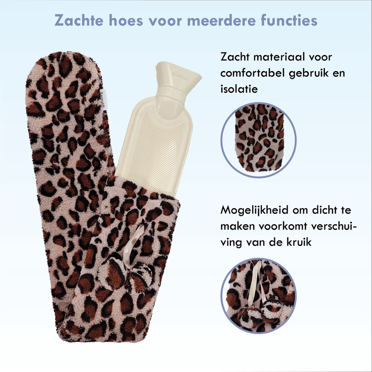 Ragnal Warmwaterkruik - Panterprint licht - Kruik Met extra zachte hoes - Warmtekussen - Extra Lang - 2L Inhoud - 8 uur warmte - Kruik - XXL – foto 6