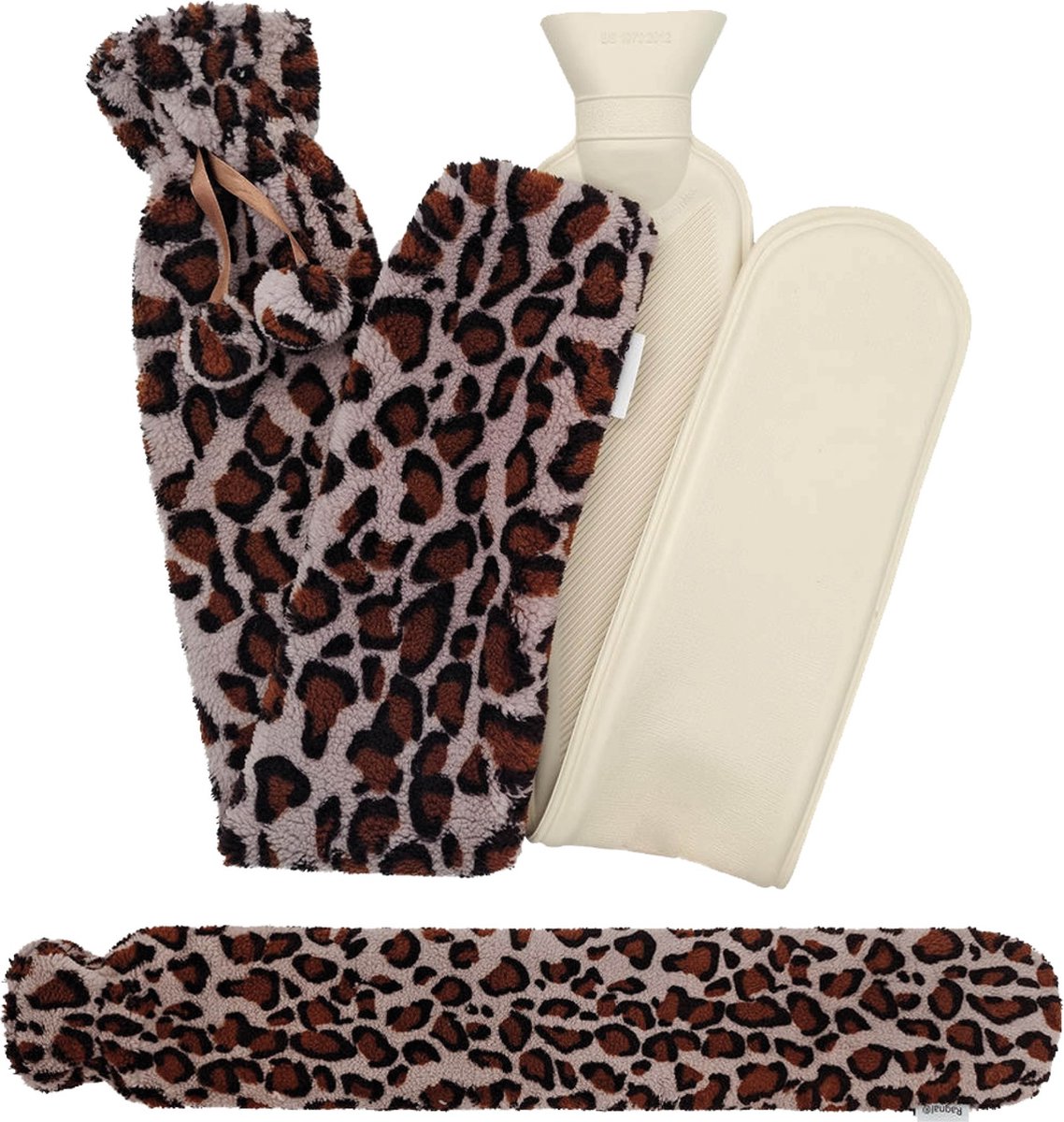 Goedkoopste Ragnal Warmwaterkruik - Panterprint - Kruik Met extra zachte hoes - Warmtekussen - Extra Lang - 2L Inhoud - 8 uur warmte - Kruik - XXL