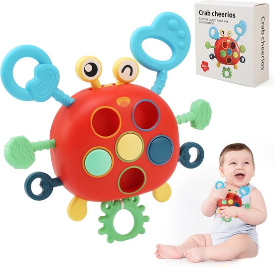 Montessori Speelgoed vanaf 1 jaar, babyspeelgoed 12-18 maanden, krab siliconen trekkoord, speelgoed voor baby, sensorisch speelgoed, educatief speelgoed voor 1-3 jongens en meisjes - Krab