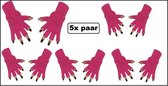 5x Paar luxe handschoenen vingerloos fuchsia/donker roze - Feest festival thema feest party optocht themafeest