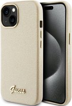 Guess iPhone 15 light gold hardcase Glitter Glossy Script – Back Cover