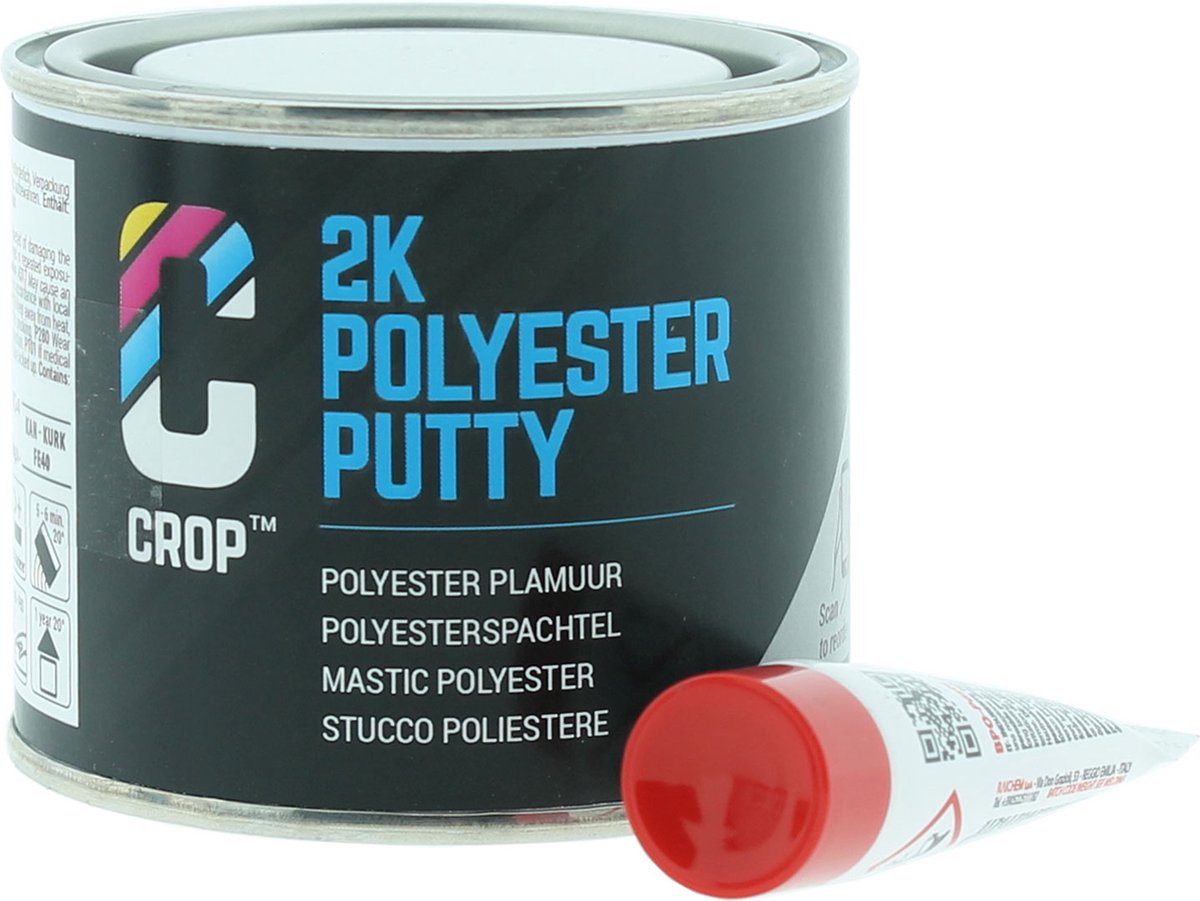CROP 2K Polyester Plamuur 125ml - Voor Kunststof • Plastic • Metaal • IJzer • Staal • Aluminium • Carbon & Glasvezel - Auto plamuur - Polyester hars - Met verharder