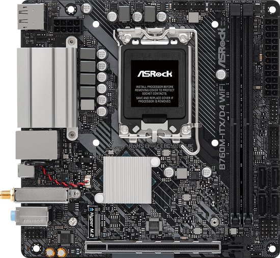 Asrock B760M-ITX/D4 WiFi, Intel, LGA 1700, Intel® Core™ i3, Intel® Core™ i5, Intel® Core™ i7, Intel® Core™ i9, DDR4-SDRAM, 64 GB, DIMM